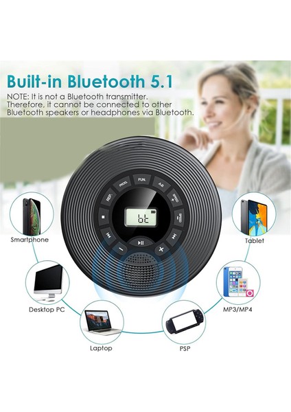 1500MAH Bluetooth CD Çalar Fm Verici Kulaklık Aux USB Anter-Skıp Taşınabilir Discman Araba Için (Yurt Dışından) indirimleri