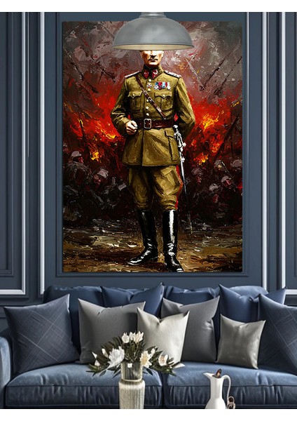 Mustafa Kemal Atatürk Askeri Üniformalı Dekoratif Kanvas - Mdf Ahşap Tablo