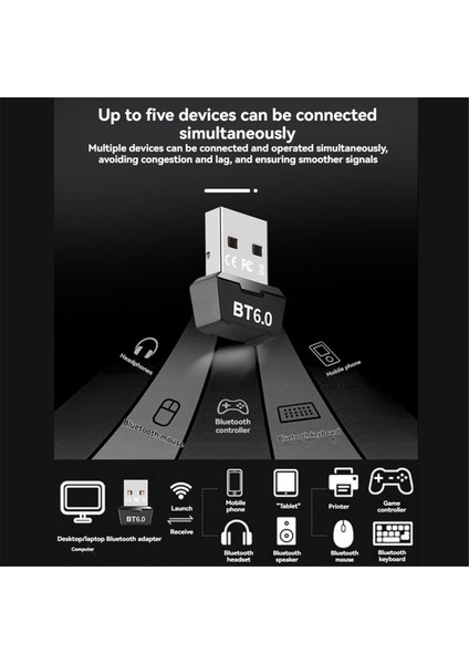 USB Bluetooth 6.0 Adaptör Bt6.0 Dongle Müzik Ses Alıcı Bluetooth Klavye Fare Kulaklık Hoparlör (Yurt Dışından) fiyatları