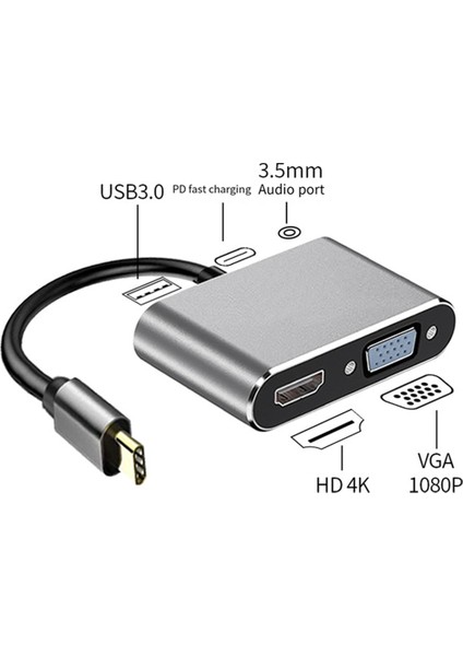 Çeşitli Cep Telefonu Tabletleri ve Bilgisayarlar Için HDMI Uyumlu+Vga+Usb+Pd+Kulaklık Bağlantı Noktaları ile 5 Arada (Yurt Dışından) fiyatları