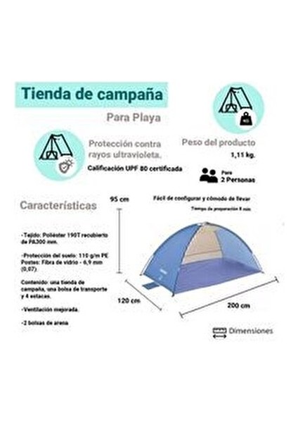 2 Kişilik Plaj Çadırı Renkli Su Geçirmez Dayanıklı Polyester 68105 fırsatları