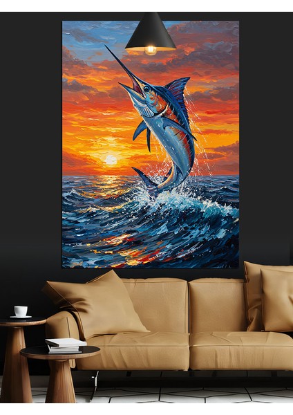 Okyanusta Zıplayan Canlı Renkli Kılıçbalığı Dekoratif Kanvas - Mdf Ahşap Tablo indirimleri