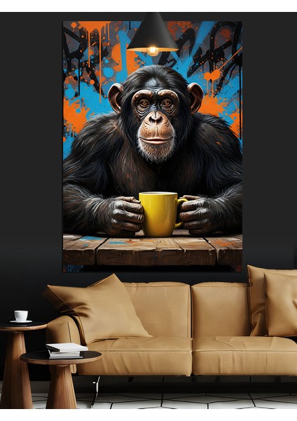Kahve Içen Maymun Dekoratif Kanvas - Mdf Ahşap Tablo fırsatları