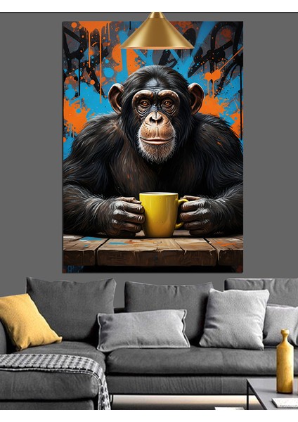 Kahve Içen Maymun Dekoratif Kanvas - Mdf Ahşap Tablo indirimleri