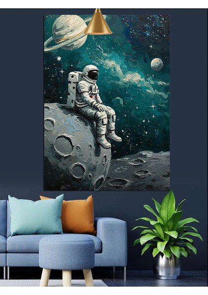 Uzaydaki Astronot Dekoratif Kanvas - Mdf Ahşap Tablo