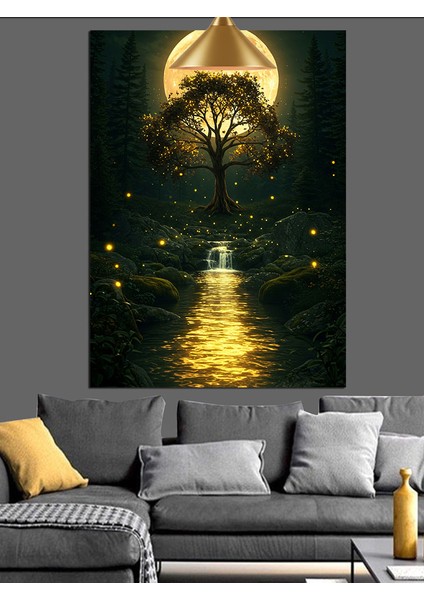 Dolunay Altında Parlak Göl Manzarası Dekoratif Kanvas - Mdf Ahşap Tablo indirimleri