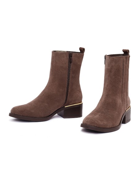 Kadın Vizon Fermuarlı Kısa Kalın Topuklu Süet Deri Bot 25WFD360610 modelleri