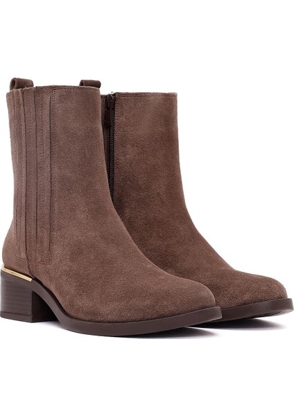 Kadın Vizon Fermuarlı Kısa Kalın Topuklu Süet Deri Bot 25WFD360610 fırsatları