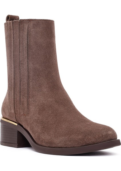 Kadın Vizon Fermuarlı Kısa Kalın Topuklu Süet Deri Bot 25WFD360610