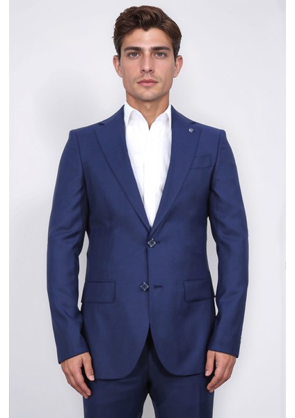 Slim Fit Mono Yaka Koyu Mavi Takım Elbise fiyatları