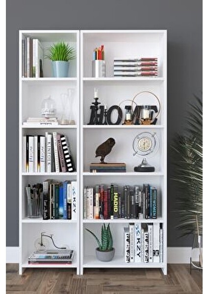 Beyaz 10 Raflı Kitaplık Modern Tasarım 169 cm Yükseklik 20 cm Derinlik fırsatları