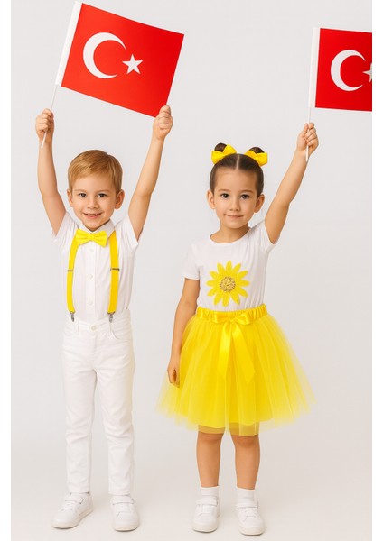 23NISAN–19MAYIS– 29EKIM Özel Gün Çocuk Kostüm|kız Etek&tişört+Erkek Pantolon&gömlek&papyon Askı