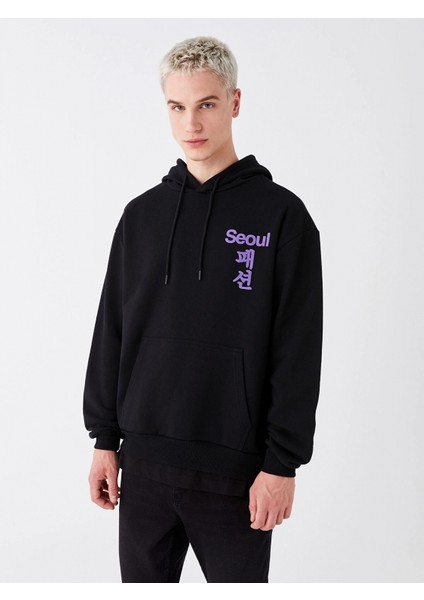 Xsıde Siyah Uzun Kollu Baskılı Erkek Kalın Hoodie fiyatları