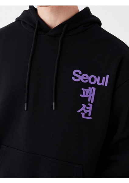 Xsıde Siyah Uzun Kollu Baskılı Erkek Kalın Hoodie fırsatları