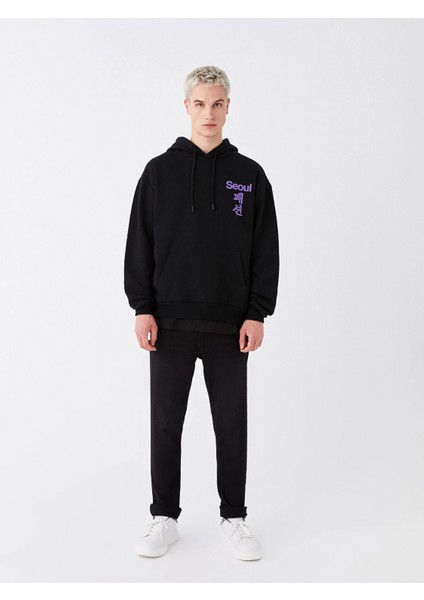 Xsıde Siyah Uzun Kollu Baskılı Erkek Kalın Hoodie indirimleri
