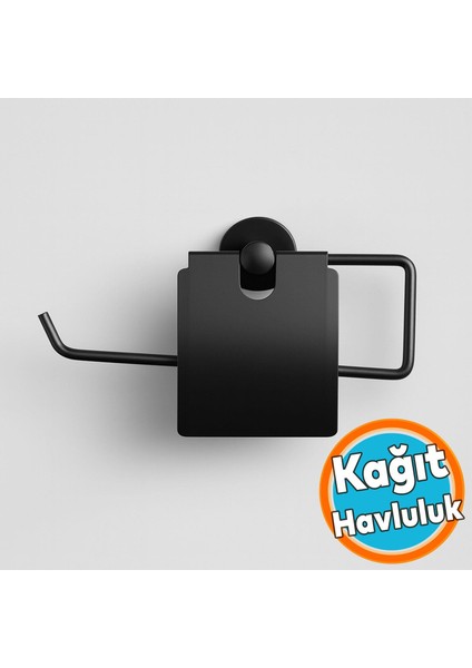 Kapaklı Kağıt Havluluk Banyo Tuvalet Mutfak Için Duvar Tipi Vidalı Montaj Modern Aksesuar Siyah