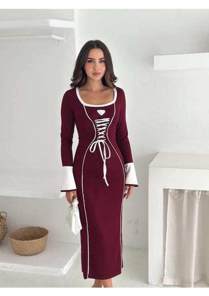 Modal Kumaş Korse Detaylı Uzun Kollu Elbise
