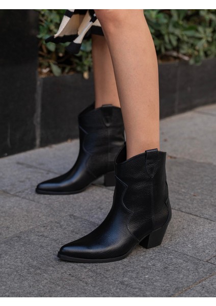 Marta Siyah Deri Hakiki Deri Kadın Bot