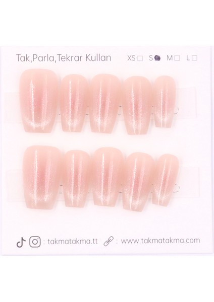 10'lu Ten Rengi Uzun Badem TT0942 Tekrar Kullanılabilir El Yapımı Protez Takma Tırnak - Ten Rengi-XS