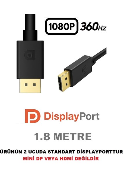 8k Displayport Dp Kablo 1080P@ 360hz, 2k@ 240hz, 4k@ 144hz, 8k@ 60hz V1.4 Gaming Sinema
