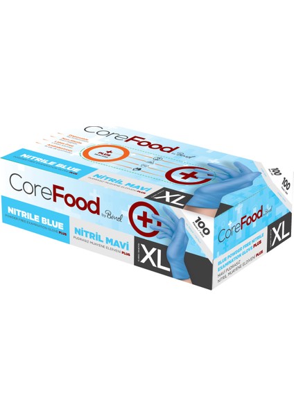Corefood Ekstra Kalın Nitril Mavi Plus Muayene Eldiveni Xl - 1 Paket 100'LÜ fiyatları