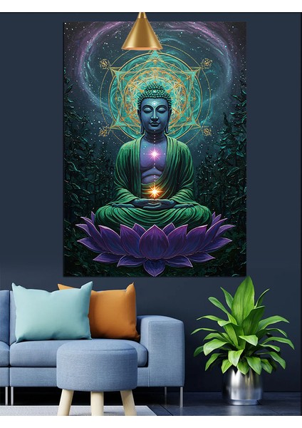 Buda Heykeli ve Lotus Çiçeği Dekoratif Kanvas - Mdf Ahşap Tablo