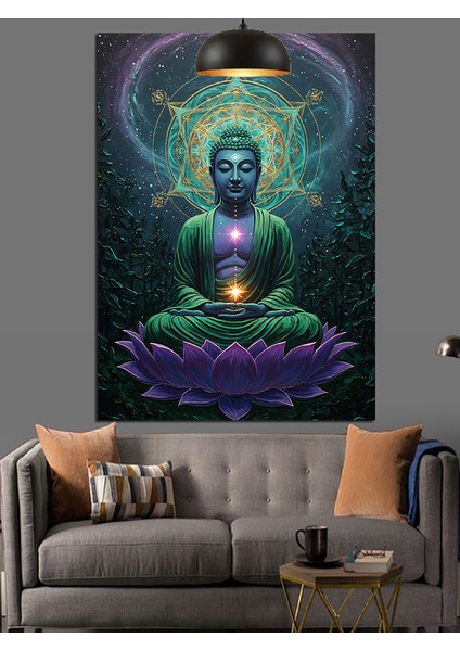 Buda Heykeli ve Lotus Çiçeği Dekoratif Kanvas - Mdf Ahşap Tablo indirimleri
