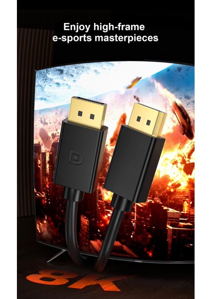 8k Displayport Dp Kablo 1080P@ 360hz, 2k@ 240hz, 4k@ 144hz, 8k@ 60hz V1.4 Gaming Sinema modelleri