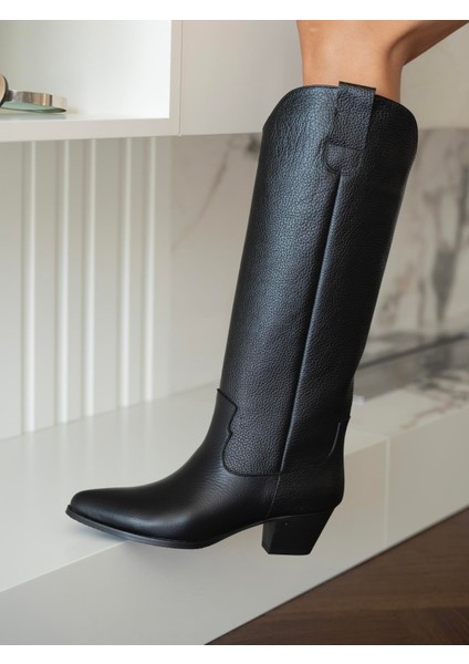 Marry Siyah Deri Çizme