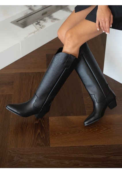Marry Siyah Deri Çizme