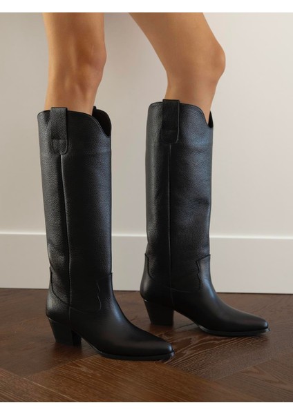 Marry Siyah Deri Çizme