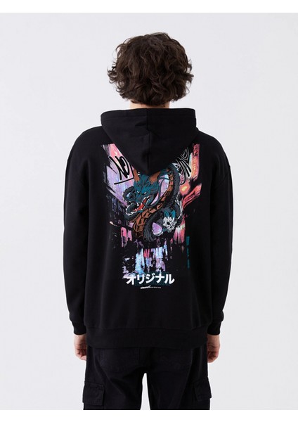 Xsıde Siyah Uzun Kollu Baskılı Erkek Kalın Hoodie indirimleri