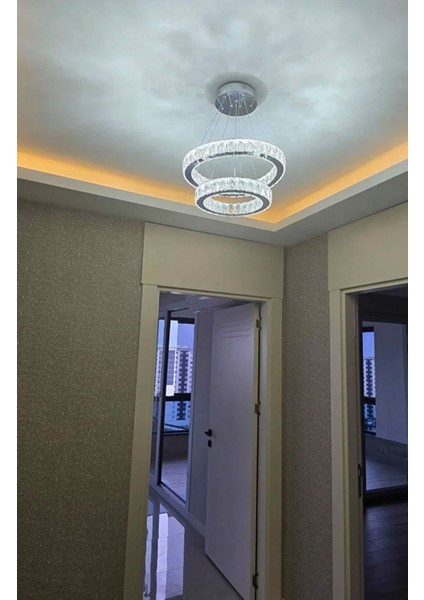 Modern Gümüş Sarkıt Kristal Taşlı Üç Renk LED Ikili Avize 30-40 cm fırsatları