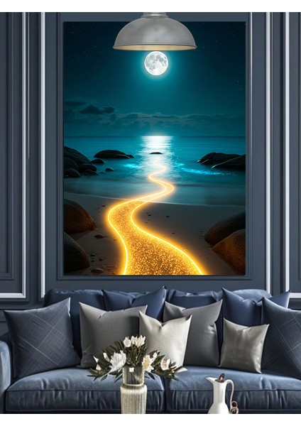 Ay Işığındaki Kumsal Manzarası Dekoratif Kanvas - Mdf Ahşap Tablo