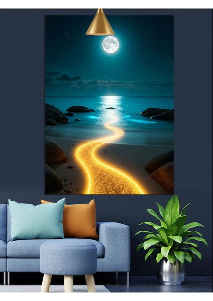 Ay Işığındaki Kumsal Manzarası Dekoratif Kanvas - Mdf Ahşap Tablo modelleri