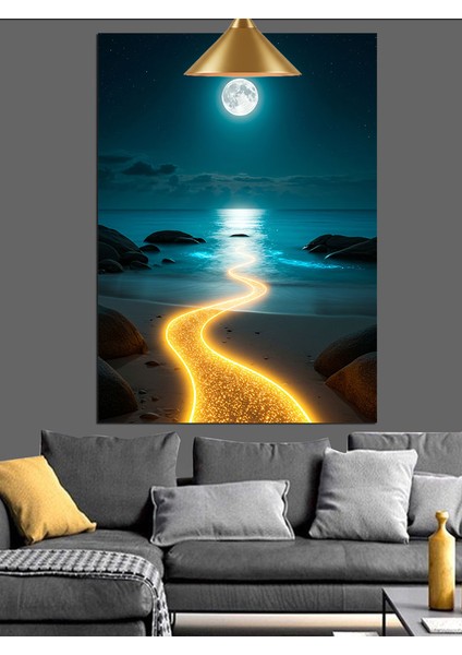 Ay Işığındaki Kumsal Manzarası Dekoratif Kanvas - Mdf Ahşap Tablo indirimleri