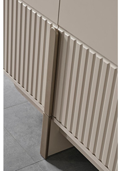 Modern Tasarımlı Krem Renkli MDF Yemek Odası Konsolu Aynalı 200 cm