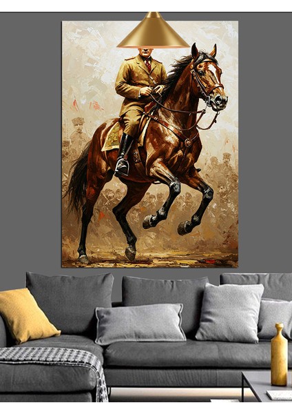 Musafa Kemal Atatürk ve Atı Dekoratif Kanvas - Mdf Ahşap Tablo
