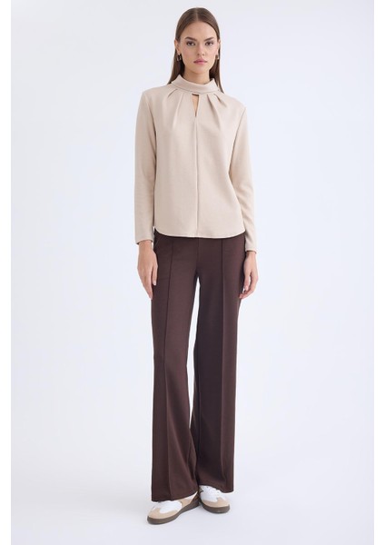 Önü Dikişli Geniş Paça Beli Lastikli Pantolon