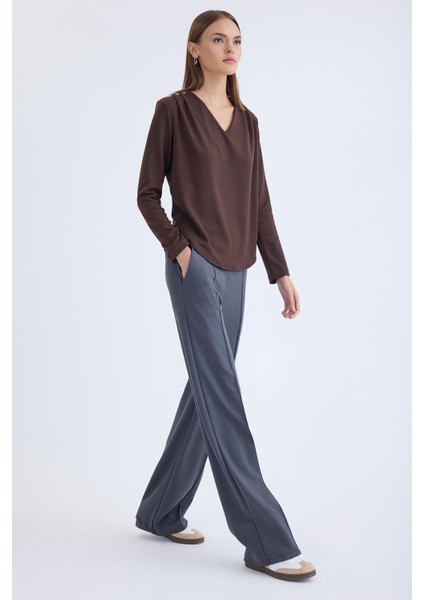 Önü Dikişli Geniş Paça Beli Lastikli Pantolon fırsatları