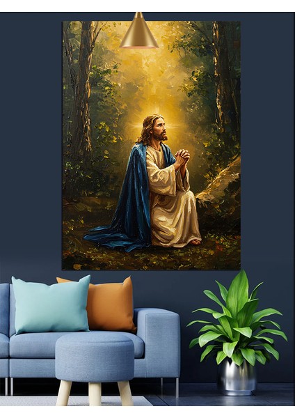 Ormanda Dua Eden Isa Dekoratif Kanvas - Mdf Ahşap Tablo