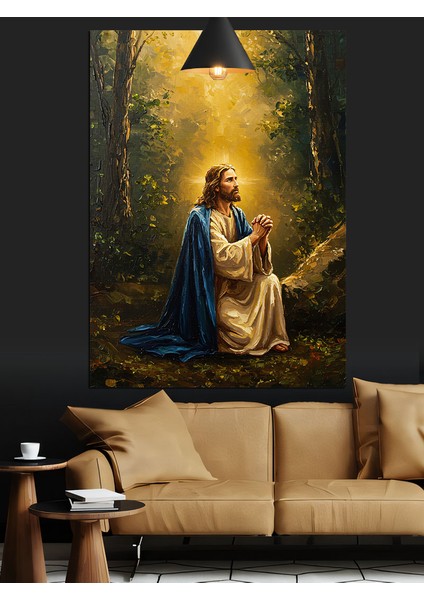 Ormanda Dua Eden Isa Dekoratif Kanvas - Mdf Ahşap Tablo fiyatları