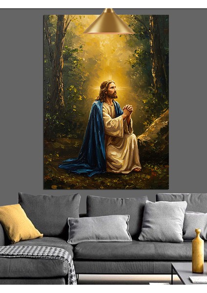 Ormanda Dua Eden Isa Dekoratif Kanvas - Mdf Ahşap Tablo modelleri