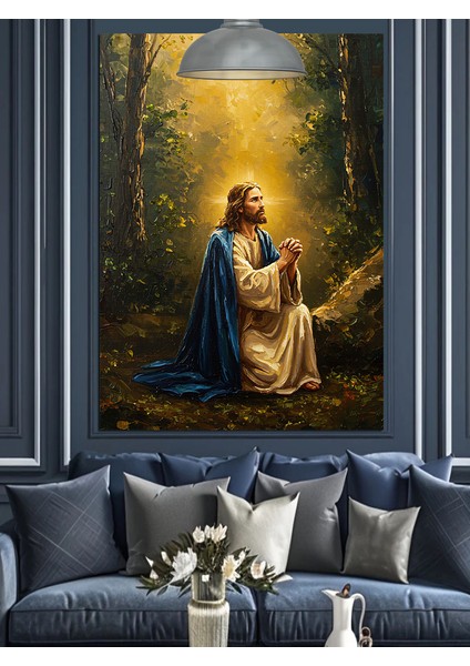 Ormanda Dua Eden Isa Dekoratif Kanvas - Mdf Ahşap Tablo fırsatları