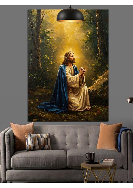 Ormanda Dua Eden Isa Dekoratif Kanvas - Mdf Ahşap Tablo indirimleri