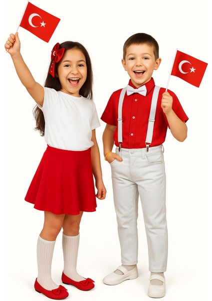 23NISAN–19MAYIS– 29EKIM Özel Gün Çocuk Kostüm|kız Etek&tişört&toka+Erkek Pantolon&gömlek&papyon Askı