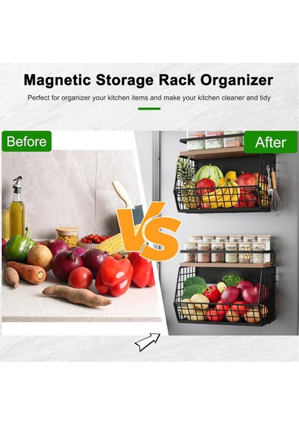 Ahşap Kapaklı Buzdolabı Için Manyetik Raf, Buzdolabı Için Baharat Rafı, Mutfak Düzenlemesi Için 4 Kancalı Meyve Sepeti (Yurt Dışından) fiyatları