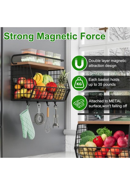 Ahşap Kapaklı Buzdolabı Için Manyetik Raf, Buzdolabı Için Baharat Rafı, Mutfak Düzenlemesi Için 4 Kancalı Meyve Sepeti (Yurt Dışından) modelleri