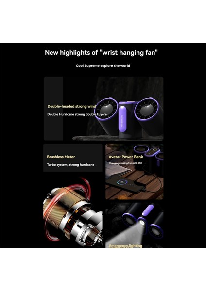 Turbo Jet Fan Çift Başlı Bel Tipi Fan Güç Bankası Açık Hava Kamp Seyahat Çalışma Için Işıklı, Beyaz (Yurt Dışından) modelleri