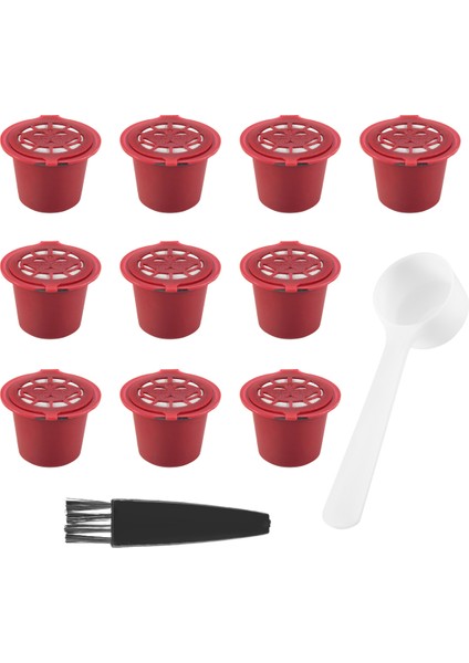 Nespresso Için 10 Adet Yeniden Kullanılabilir Doldurulabilir Kahve Kapsül Filtresi Kaşık Fırçalı Mutfak Aksesuarları Kahve Filtresi Kırmızı (Yurt Dışından)